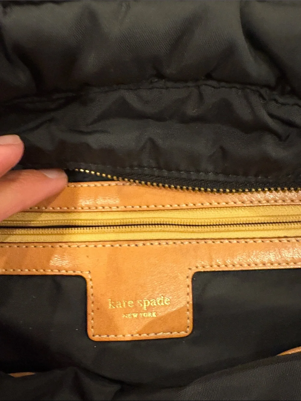 kate spade Black Nylon Shoulder Bag with Brown Leather Trim